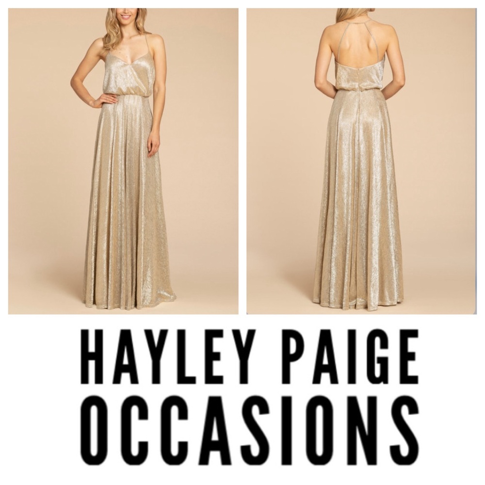Hayley Paige Occasions Liquid Gold Evening Bridesmaids Dress Style 5953